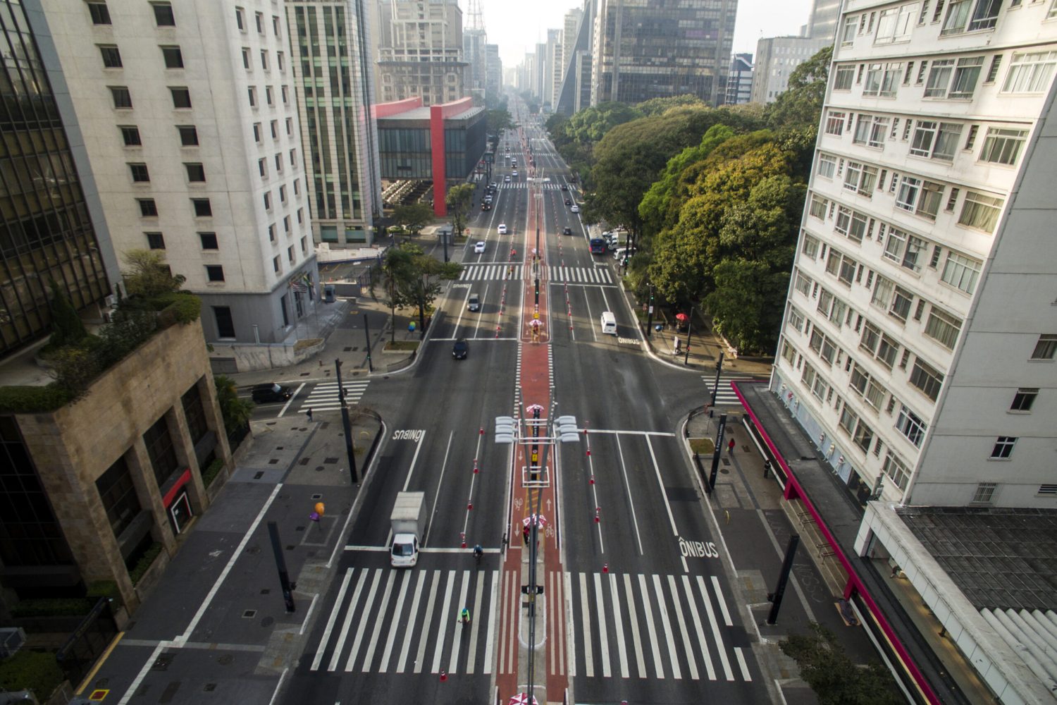 Sao Paulo, Brazil, August, 2017. Aerial view on Paulista Avenue, in Sao Paulo city